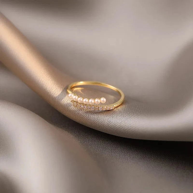 Luxury Hawaiian Eternity Fashion Women Jewelry Crystal Adjustable Gold Plated Pearl Rings