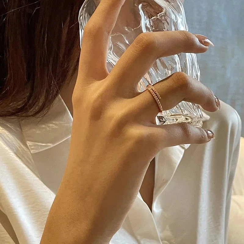 Luxury Hawaiian Eternity Fashion Women Jewelry Crystal Adjustable Gold Plated Pearl Rings