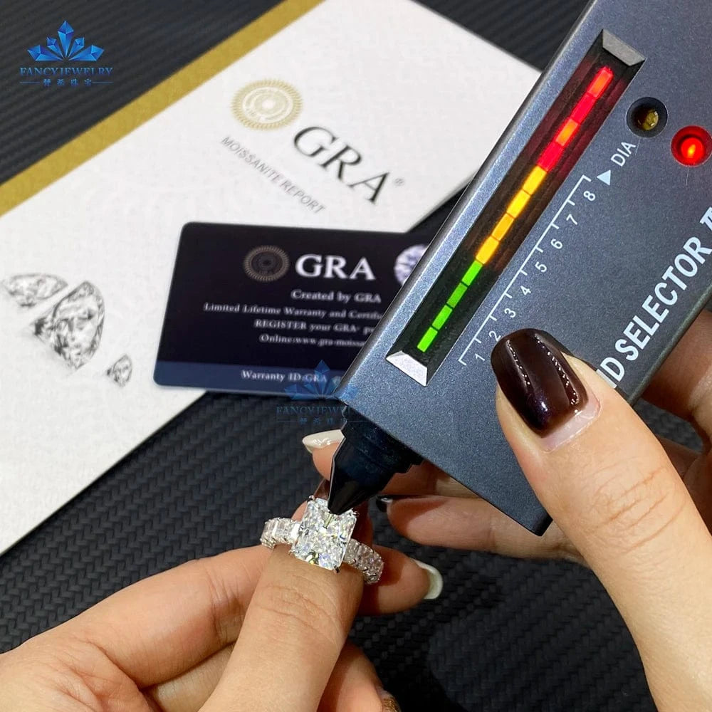 Luxury Jewelry S925 Sterling 9*11mm 5carat and 3*4mm 0.4carat Ice Out Radiant Cut Moissanite Ring