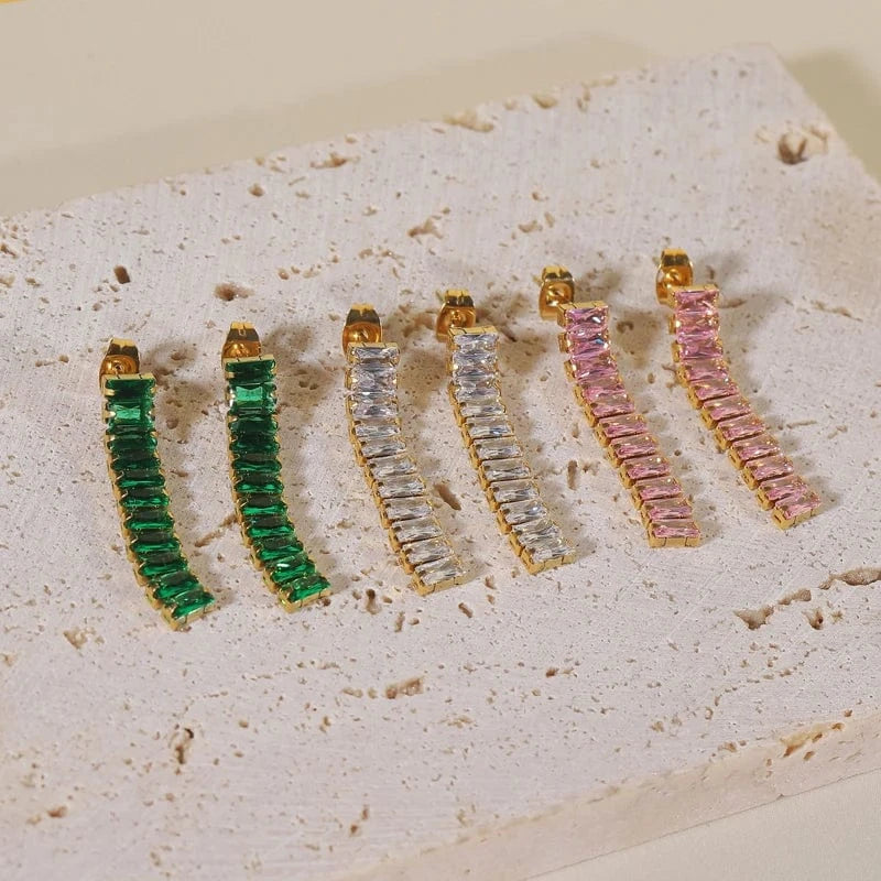 Luxury Non Tarnish & Waterproof Shiny Baguette Tennis 18K Gold Plated Statement Zirconia Stainless Steel crystal Jewelry