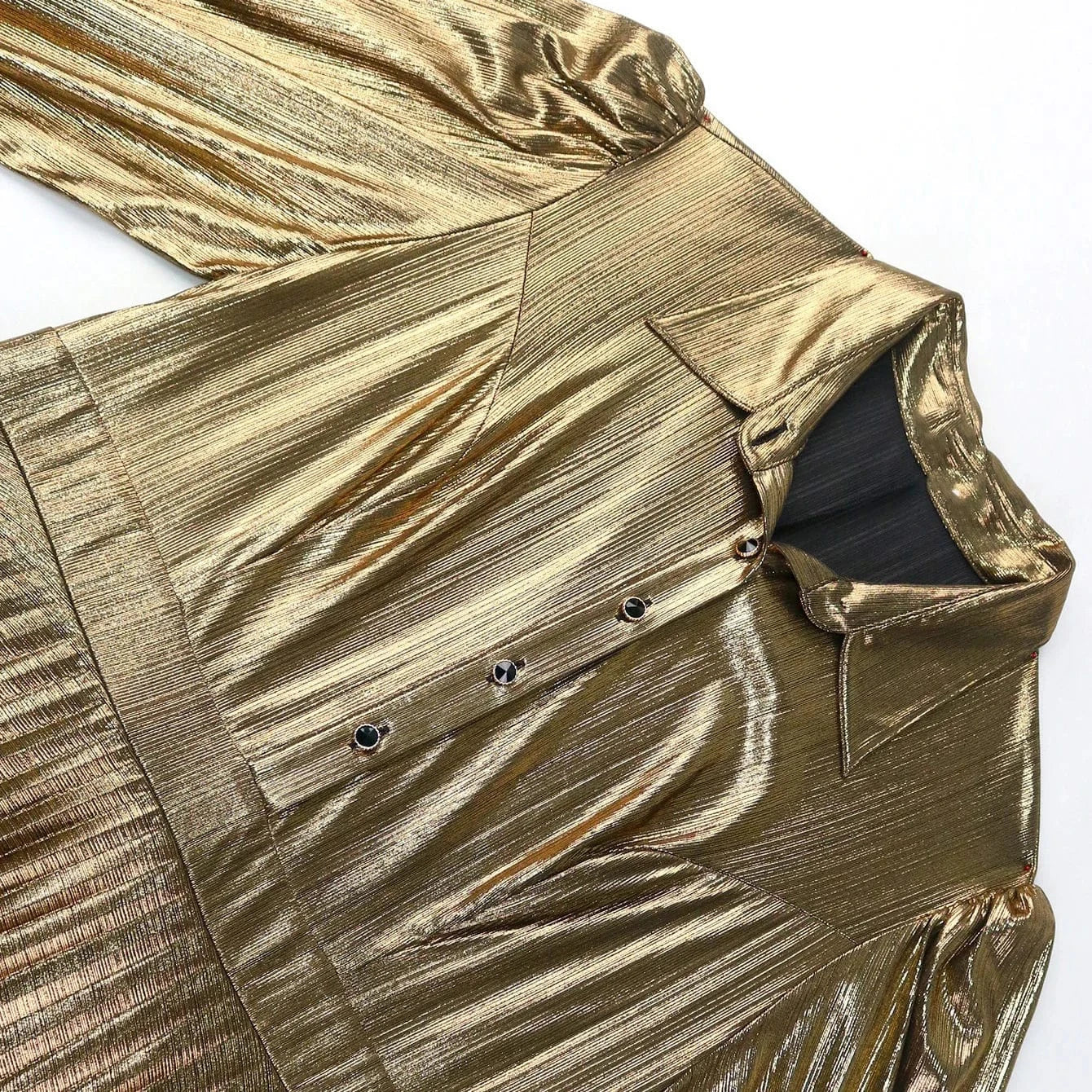 Luxury Pleated Dresses for Woman Turn Down Collar Full Sleeve Single Breatsed Ankle Length Elegant Birthday Party Dinner Dress