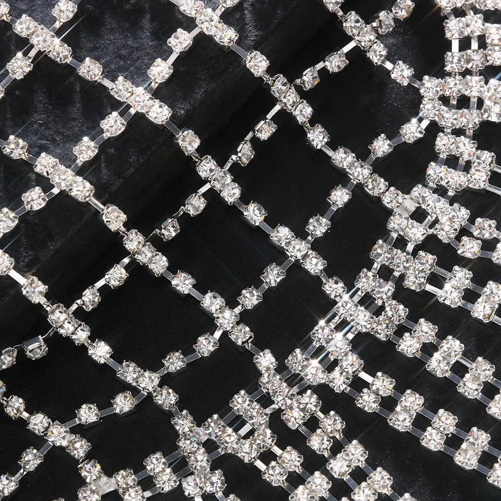 Luxury Rhinestone Long Tassel Headpiece Carnival Women Hollow Mesh Head Chain Hair Jewelry