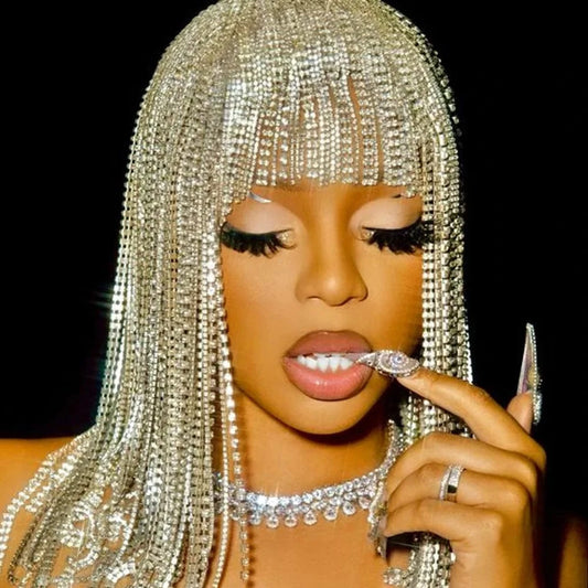 Luxury Rhinestone Long Tassel Headpiece Carnival Women Hollow Mesh Head Chain Hair Jewelry