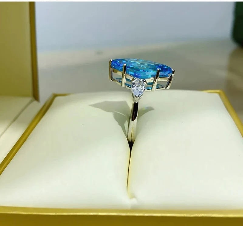 Luxury S925 Sterling Silver Jewelry High Carbon Diamond Radiant Cut Aquamarine Ring Eternal Wedding Ring Female Jewelry