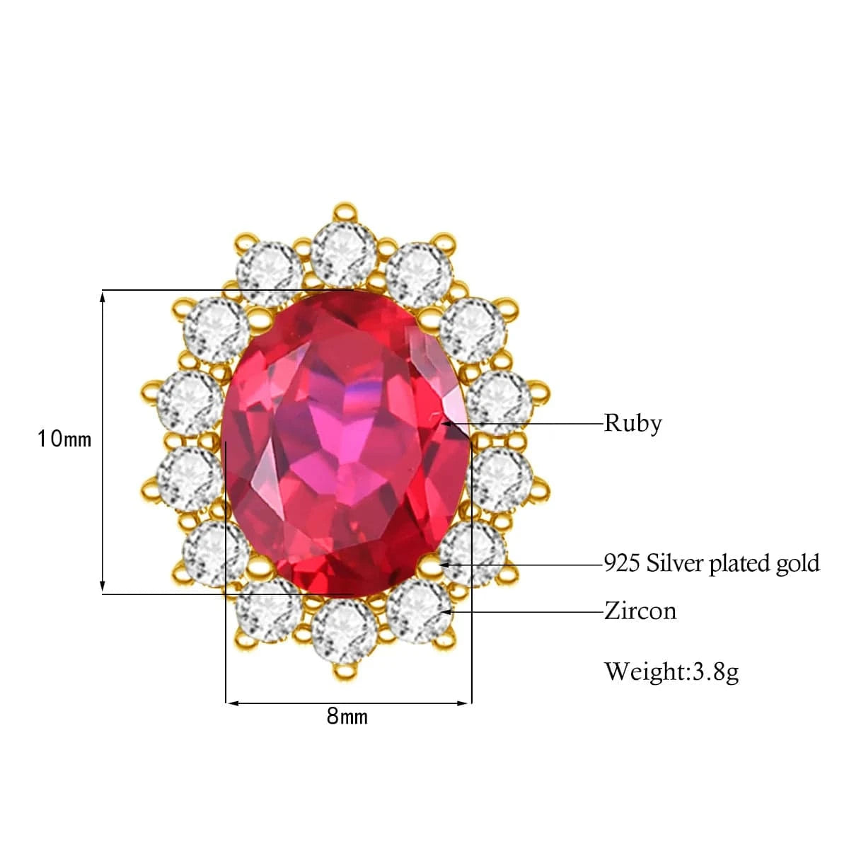 Luxury Sterling Silver 925 Stud Earrings with Garnet Princess Diana Inspired Design for Anniversary Celebrations