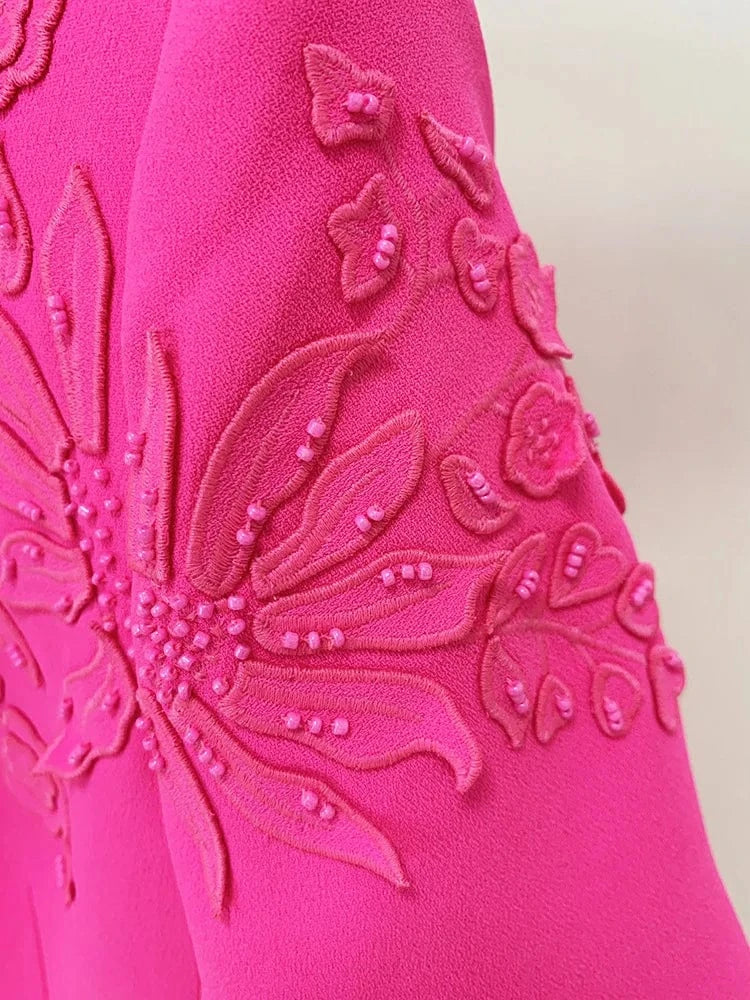 Luxury Style Beads Embroidery Office Lady Casual Wear Short Sleeve O-neckline Slim Fitted Women Mini Formal Dress