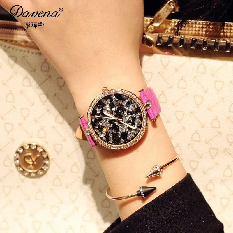 Luxury Unicorn Melissa Women's Watch Rhinestone Crystal Fashion Hour Real Leather Bracelet Clock Girl's Birthday Gift Box