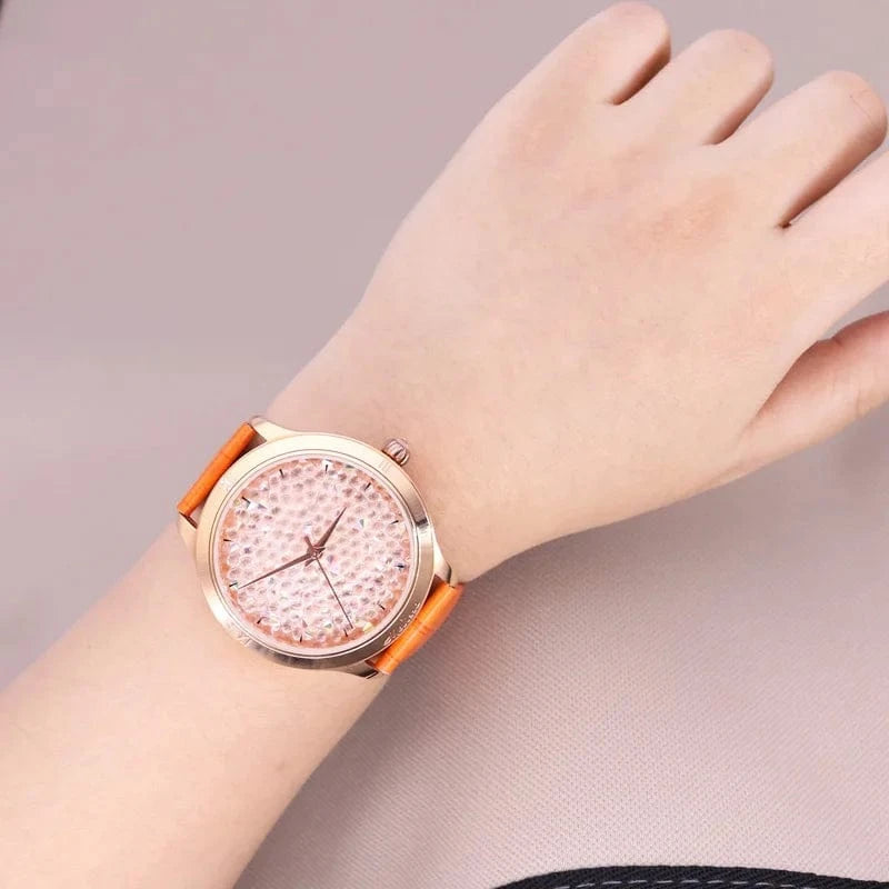Luxury Unicorn Melissa Women's Watch Rhinestone Crystal Fashion Hour Real Leather Bracelet Clock Girl's Birthday Gift Box