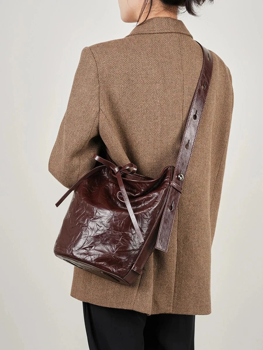Luxury Women'S New Ladies Hand Tote Bags Bucket Genuine Leather Shoulder Crossbody Bags Underarm Women 2024 Large Capacity