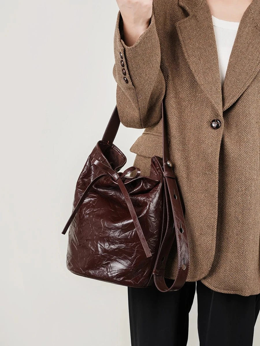 Luxury Women'S New Ladies Hand Tote Bags Bucket Genuine Leather Shoulder Crossbody Bags Underarm Women 2024 Large Capacity