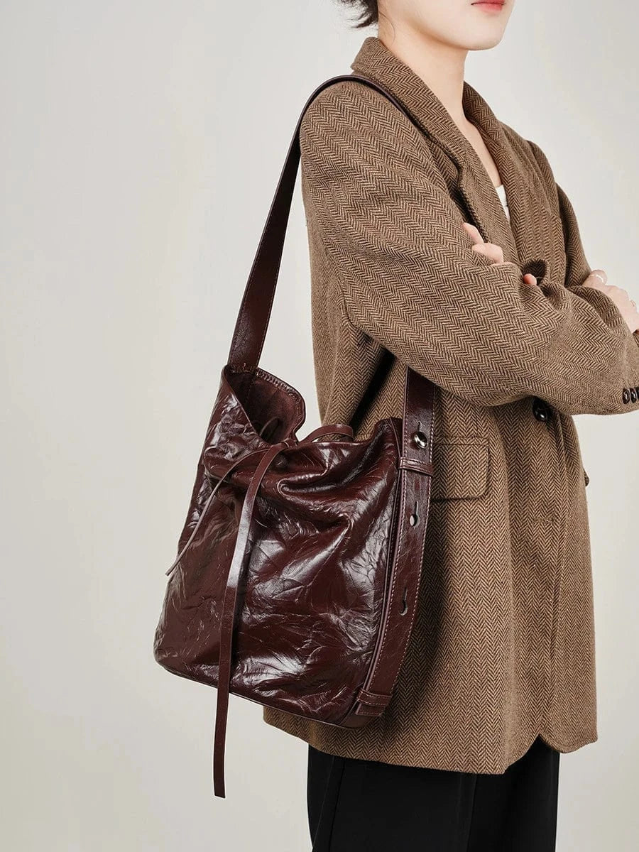 Luxury Women'S New Ladies Hand Tote Bags Bucket Genuine Leather Shoulder Crossbody Bags Underarm Women 2024 Large Capacity