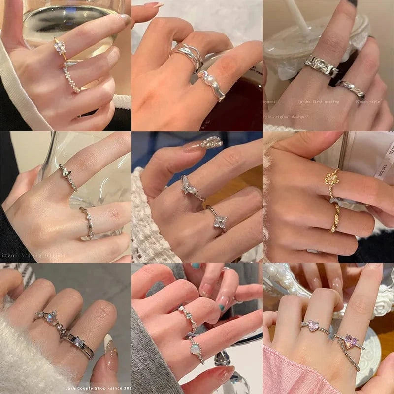 Luxury Zircon Heart Rings Opening Adjustable Weave Rhinestone Ring Engagement Wedding Jewelry Fashion for Women Girlfriend Gifts