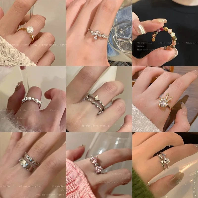 Luxury Zircon Heart Rings Opening Adjustable Weave Rhinestone Ring Engagement Wedding Jewelry Fashion for Women Girlfriend Gifts