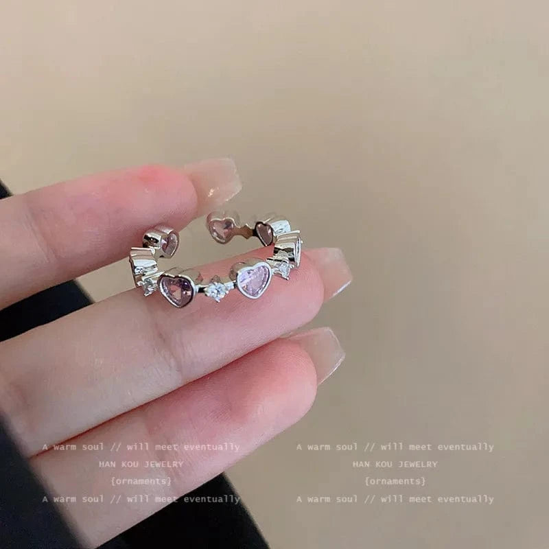 Luxury Zircon Heart Rings Opening Adjustable Weave Rhinestone Ring Engagement Wedding Jewelry Fashion for Women Girlfriend Gifts