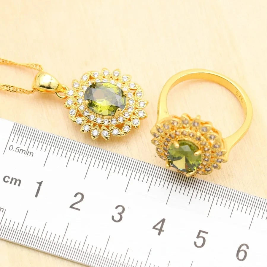 Luxury zircon jewelry 18k Gold Jewelry Sets for Women Earrings Necklace Pendant Ring Bracelet Wedding Gift