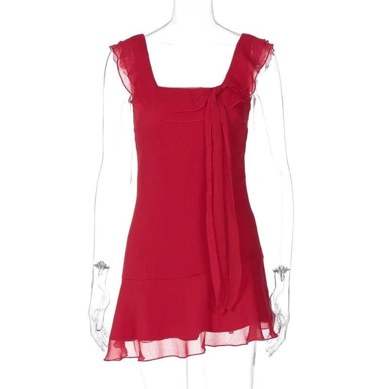 Lygens 5426 Solid Slim Ruffles Sleeveless Mini Zip Back Women'S Dresses 2024 Summer Y2K Dropshipping Party Casual Clothing