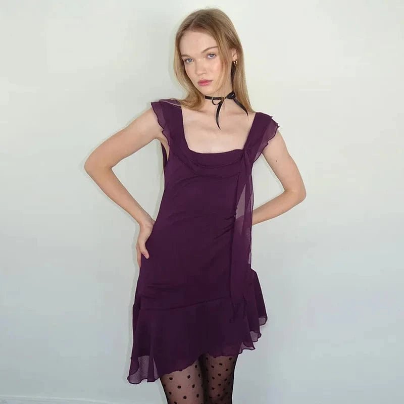 Lygens 5426 Solid Slim Ruffles Sleeveless Mini Zip Back Women'S Dresses 2024 Summer Y2K Dropshipping Party Casual Clothing