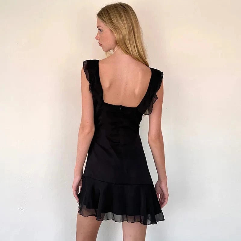 Lygens 5426 Solid Slim Ruffles Sleeveless Mini Zip Back Women'S Dresses 2024 Summer Y2K Dropshipping Party Casual Clothing