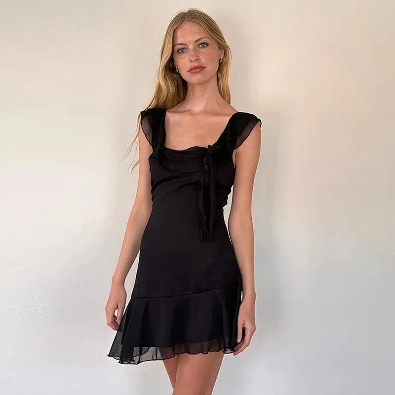 Lygens 5426 Solid Slim Ruffles Sleeveless Mini Zip Back Women'S Dresses 2024 Summer Y2K Dropshipping Party Casual Clothing