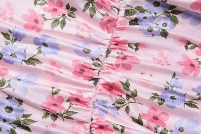 Lygens 5680 Floral Print Sleeveless Summer Elegant Slit Long Dress Casual Evening Beachwear Y2K Ruched Women'C Clothing