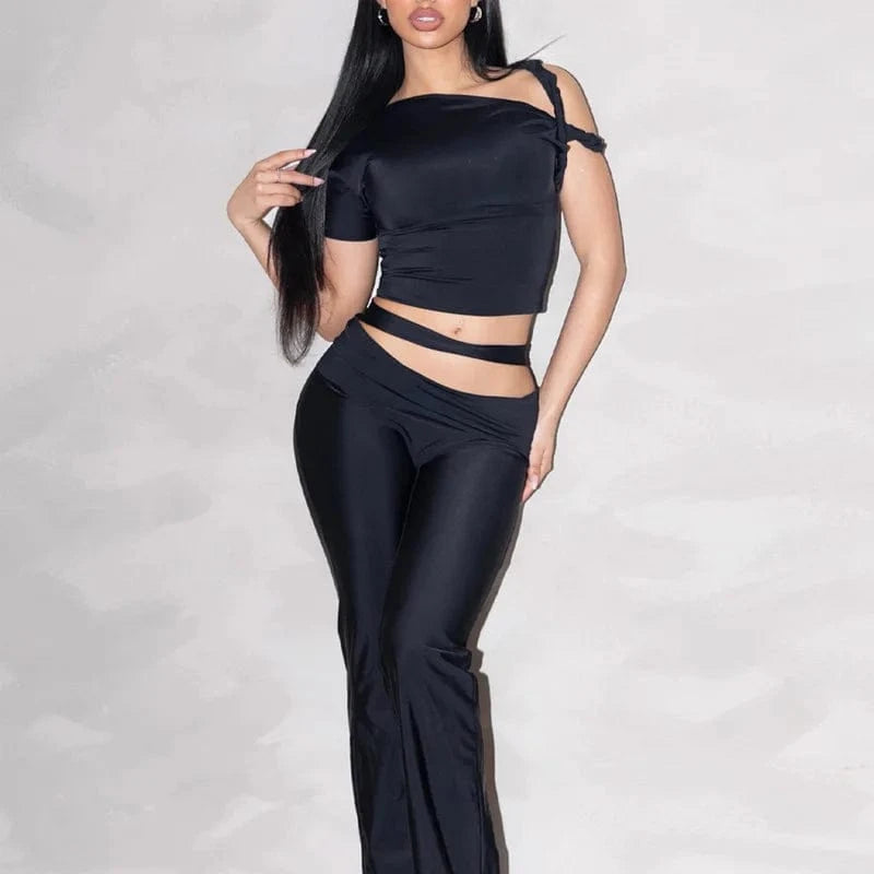 Lygens 5691 Solid Short Sleeve Hollow Out Crop Top Long Pants 2024 Women'S Sets Summer Sportsiuts Y2K Streetwear Casual Clothing