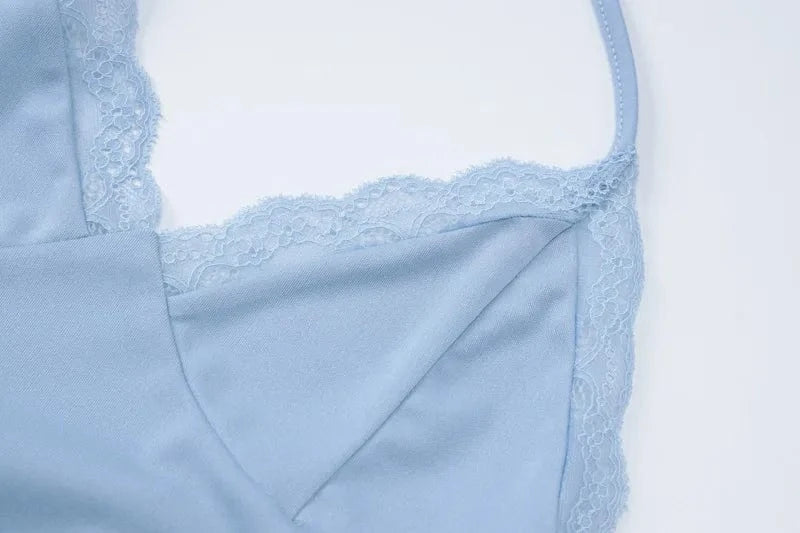 Lygens 5797 Lace Halter Camis Crop Top Long Pants Women'S Sets Y2K Streetwear Fashion Summer Outfits 2024 Casual Clothes