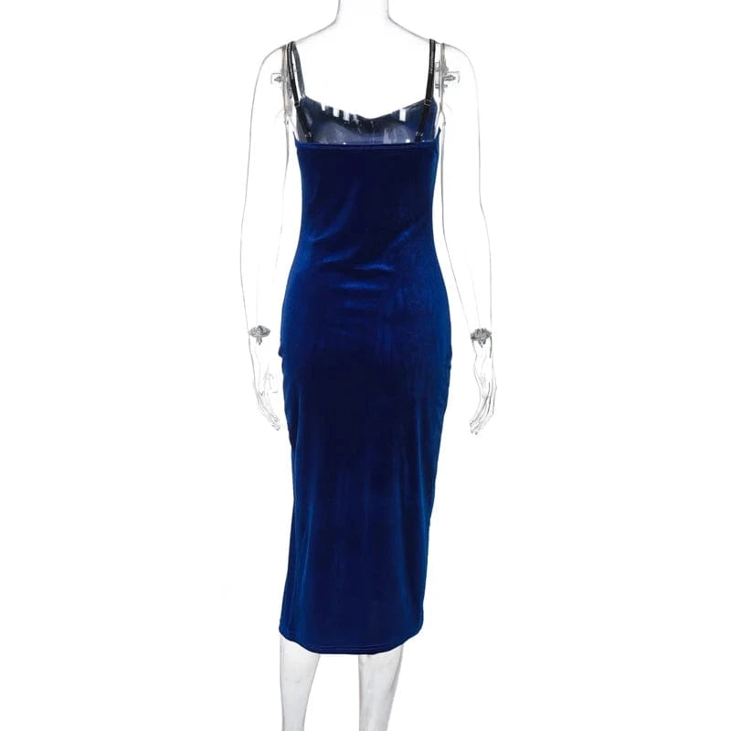 Lygens Velvet Rhinestone Split Slit Midi Long Dress Elegant Evening Party Sropshipping Summer Y2K Streetwear Casual Clothing