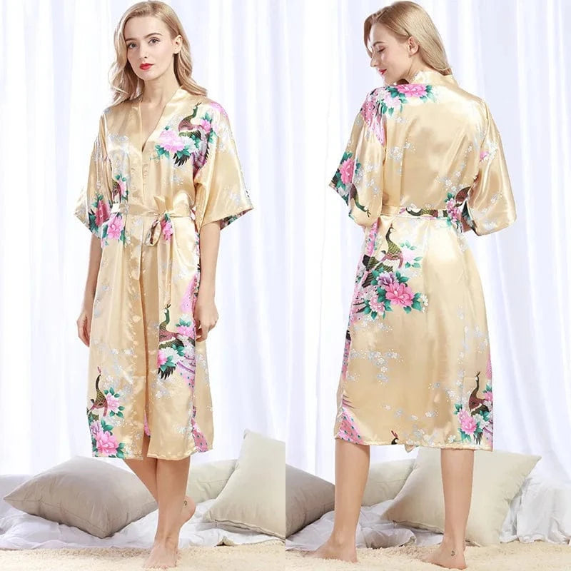 M / 04 Silk Kimono Robe Bathrobe Women Satin Robe Silk Night Sexy Robes Night Grow For Bridesmaid Summer Plus Size