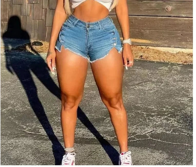 M / 1 Summer Blue Denim Shorts Hight Waist Button Tassel Shorts Jeans Sexy Bodycon Pocket Short Pants Streetwear Club Outfits