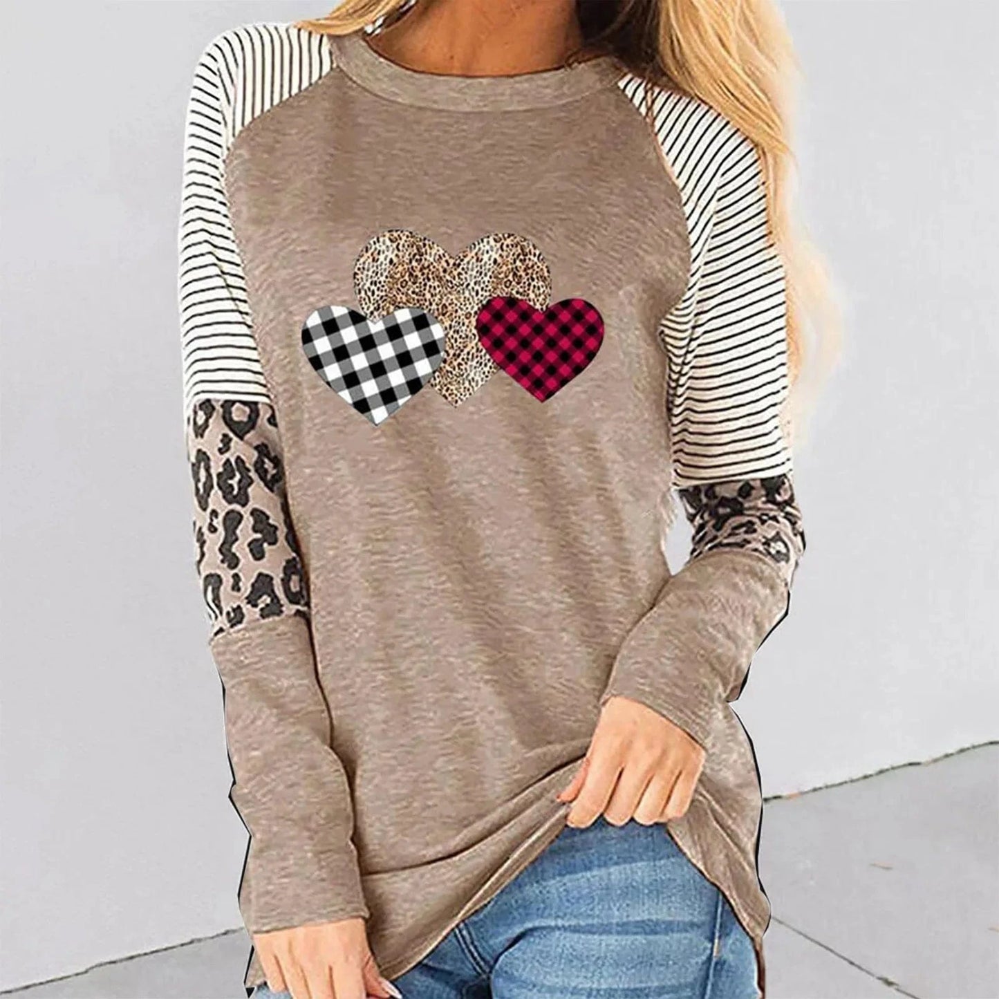 M / 1 Wholesale customized European and American new women's clothing long sleeve splicing casual tops round neck plus size t-shirt