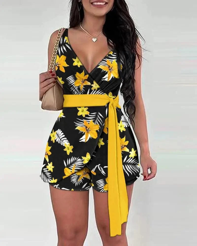 M / 2 2024 New Summer Women Sexy V Neck Pleated Design Jumpsuit Office Lady Sleeveless Wide Leg Jumpsuits With Belt
