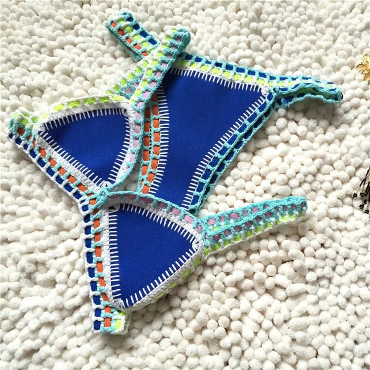 M / 3 2024 Unique Split Women's Swimsuit High Waist Crochet Bathing Suit Sexy Bikini Swimwear Ladies Multi color Summer Swimsuit