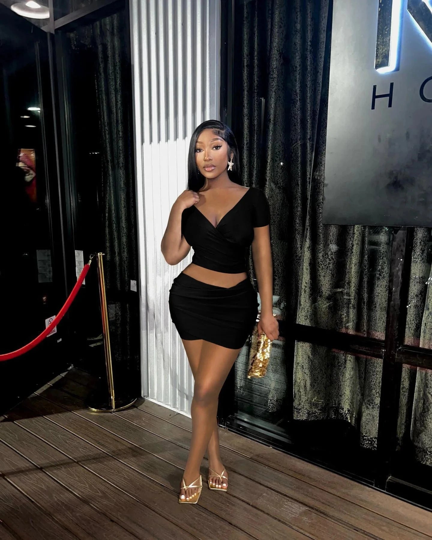 M / 3 J&H Hot Selling 2024 Sexy Club Off Shoulder Crop Top +Mini Skirt Fashion Two Piece Short Sett