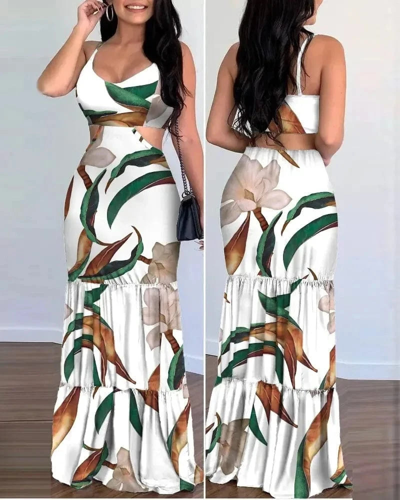 M / 3 J&H Womans Clothing 2024 fashion summer printing sleeveless tube top elegant maxi dress summer casual Floral Boho Dressid length