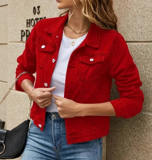 M / 6 Women's Solid Color Denim Jacket Casual Long Sleeve Button Down Chest Pocket Jean Jacket coat for women