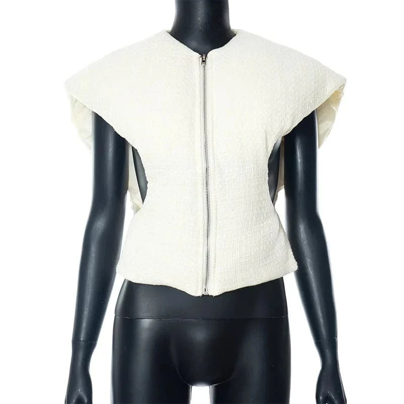 M / apricot ZHEZHE 2024 Fall Winter Puffy Vest Top Women Outfits Sleeveless Zipper Thick Warm Coat Fashion Puffer Jackets