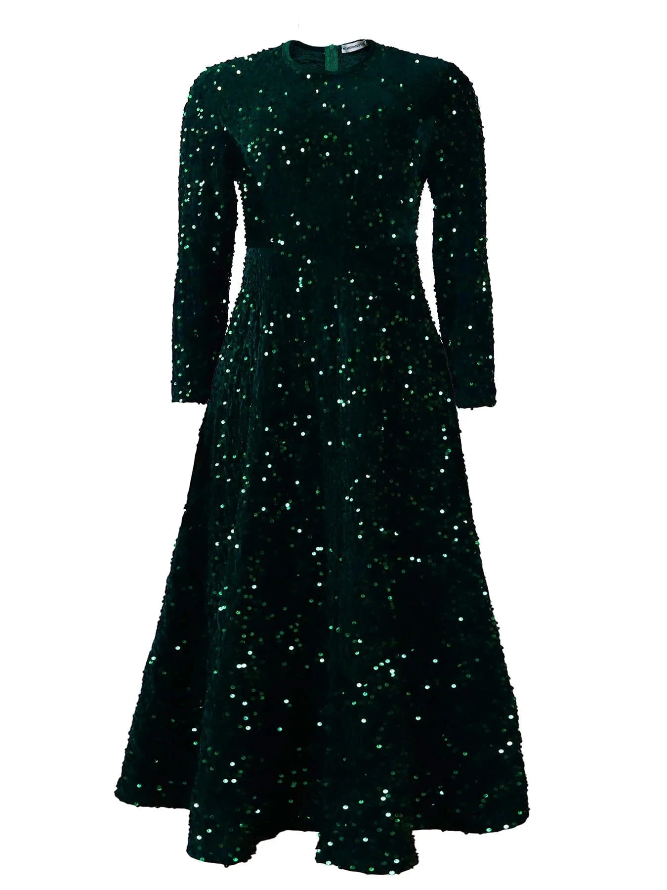 M / Army Green 2024 Winter new round neck long-sleeved loose elegant dress S-XXXL plus size solid color sequin Plus Size dress
