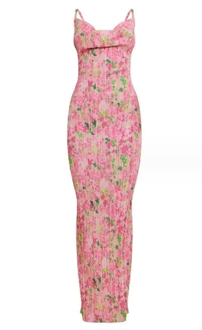 M / baby pink GX009 Fashion women's sleeveless printed long party dress spaghetti strap design sexy tight fit elegant evening dresses