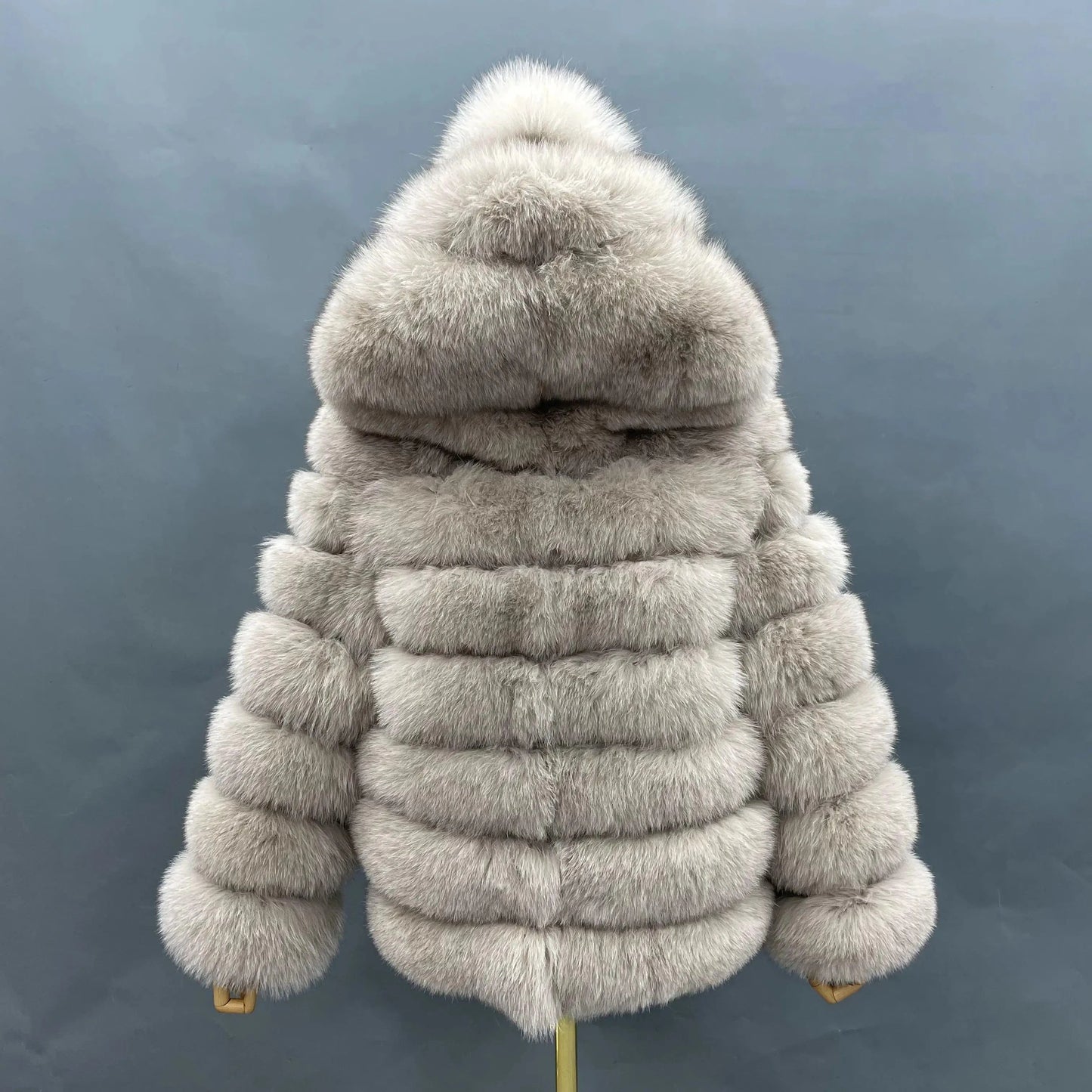 M / Beige Janefur new arriving cost-effective hot selling medium length hooded women fox fur coat