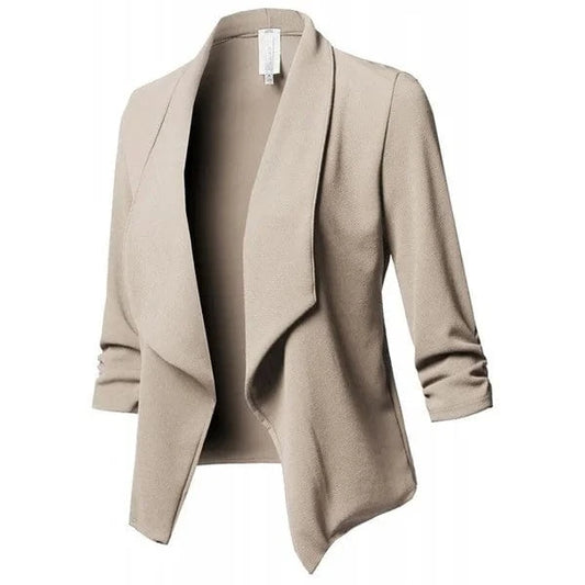 M / Beige Oversized Blazer Women Ladies Mujer White Black Blue Green Pink Purple Veste coat Femme Womens Blazers