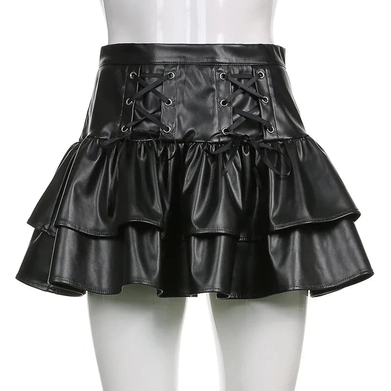 M / Black 2024 Factory custom boutique clothing ladies fashion pu leather pleated womens skirts