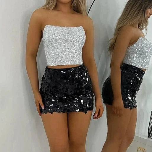 M / Black 2024 Spring Women's Clothing High Waist Sexy Mini Skirt Streetwear Sequin Bodycon Skirt For Ladies