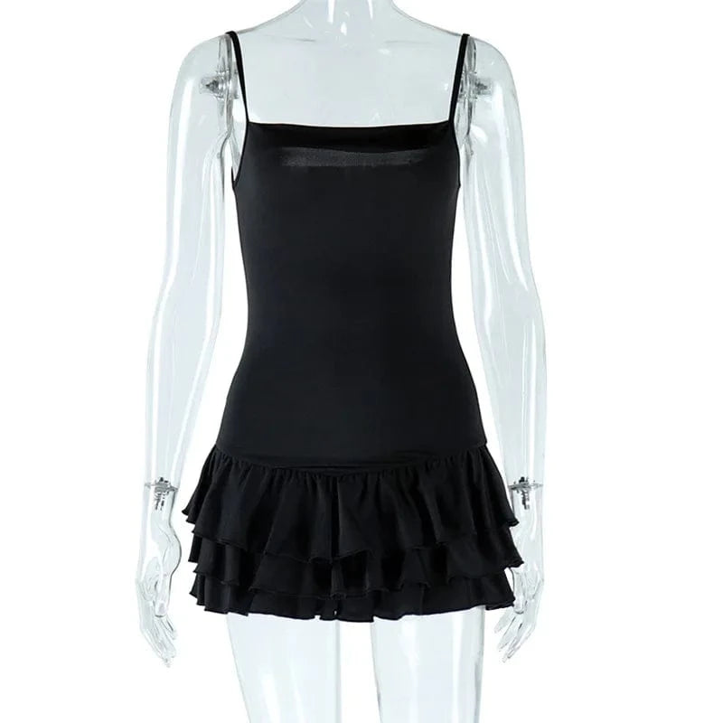 M / Black Bomblook ASDS189 Summer Flounced Cami Mini Dress Sexy Dress Dress Women Casual