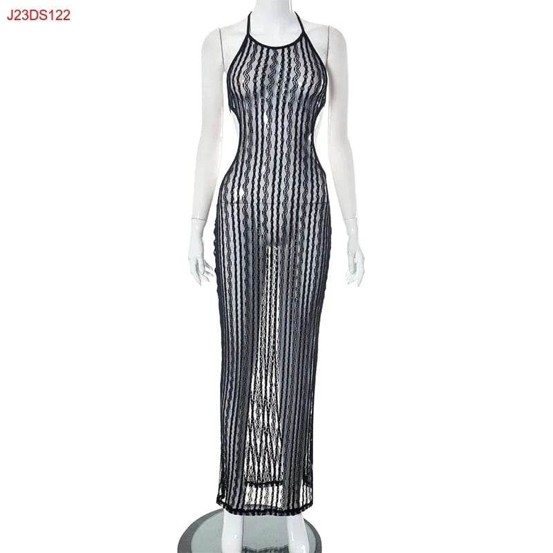 M / Black Bomblook J23DS122 Mesh See Through Backless Halter Sexy Dress Summer Dress Women'S Dresses 2024
