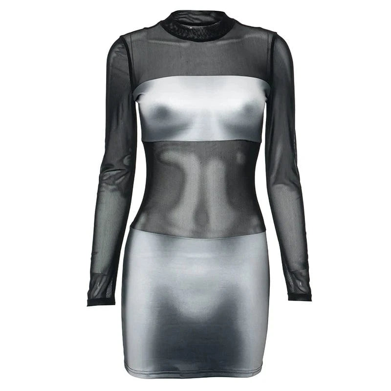 M / Black Bomblook M23DS640 2024 Spring Sexy Outfits Dress For Women New Fashion Sheer Mini Bodycon Dress With Body Print Dresses