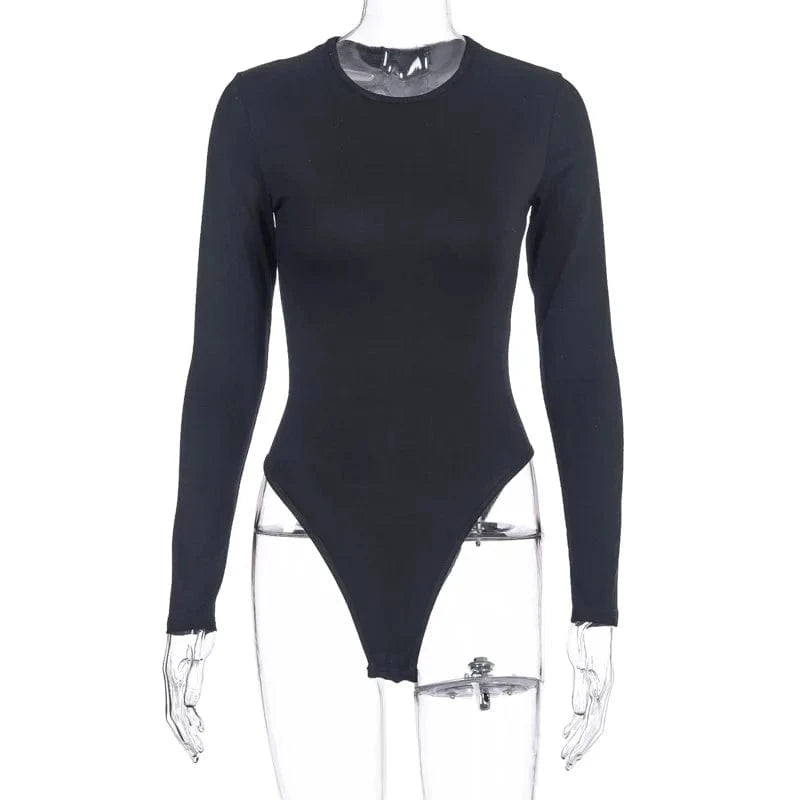 M / Black DAMOCHIC Wholesale Long Sleeve Bodysuit Women One-Piece Round Neck Bodysuit Tops Fall Solid Color Slim Seamless Bodysuits 2024