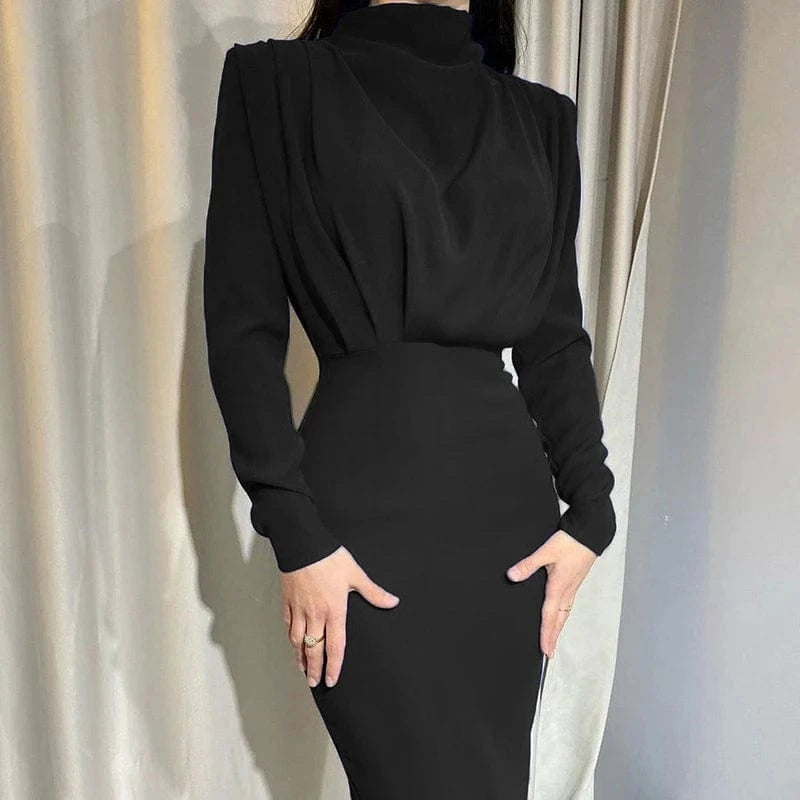 M / Black Fashionable Style Evening Formal Long Sleeve Elegant Dress for Women
