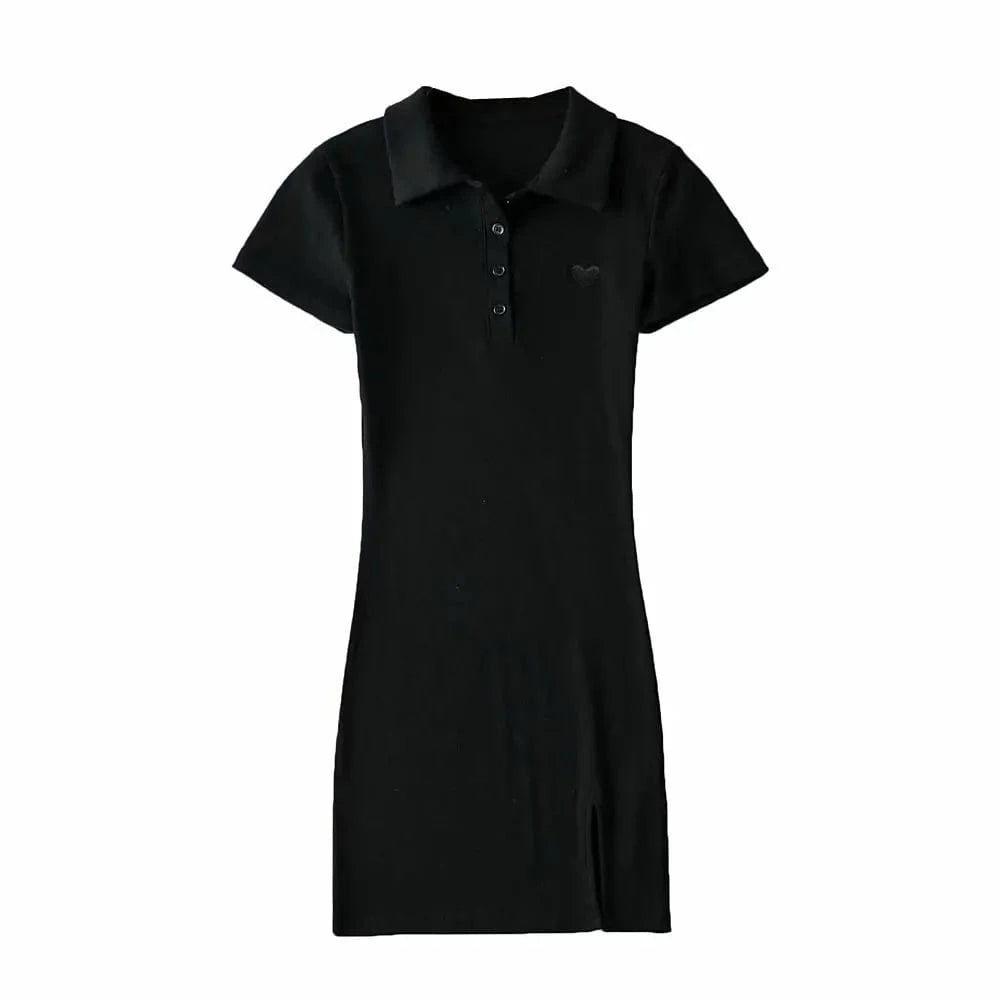 M / Black Latest Designs Summer Solid  Print Stand Collar Button Bodycon High Slit  Casual Dresses Women