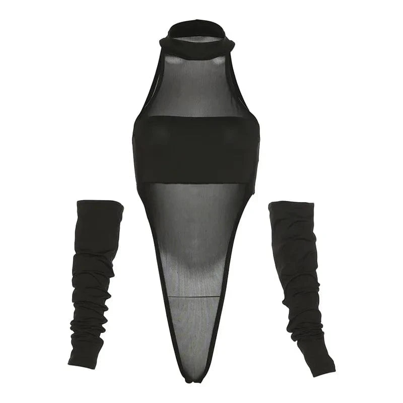 M / Black Liu Ming Fall New Style Women Sexy Mesh See Through Thong Bodysuits Romper Jumpsuit