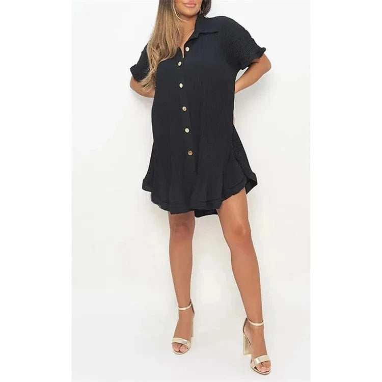 M / Black Summer fall 2024 solid color shirt skirt ruffled sleeves irregular shirt causal dress